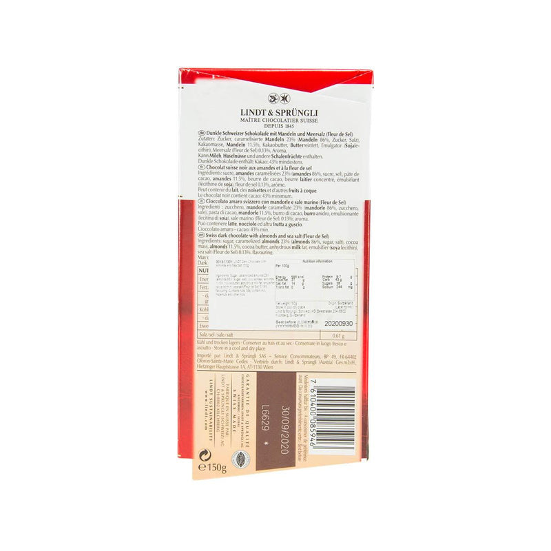 LINDT Dark Chocolate with Almonds and Sea Salt (150g)