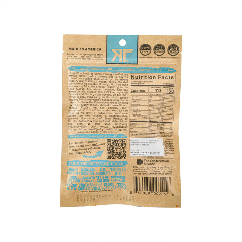 RIGHTEOUS FELON Bootleggin BBQ Beef Jerky  (56.7g)
