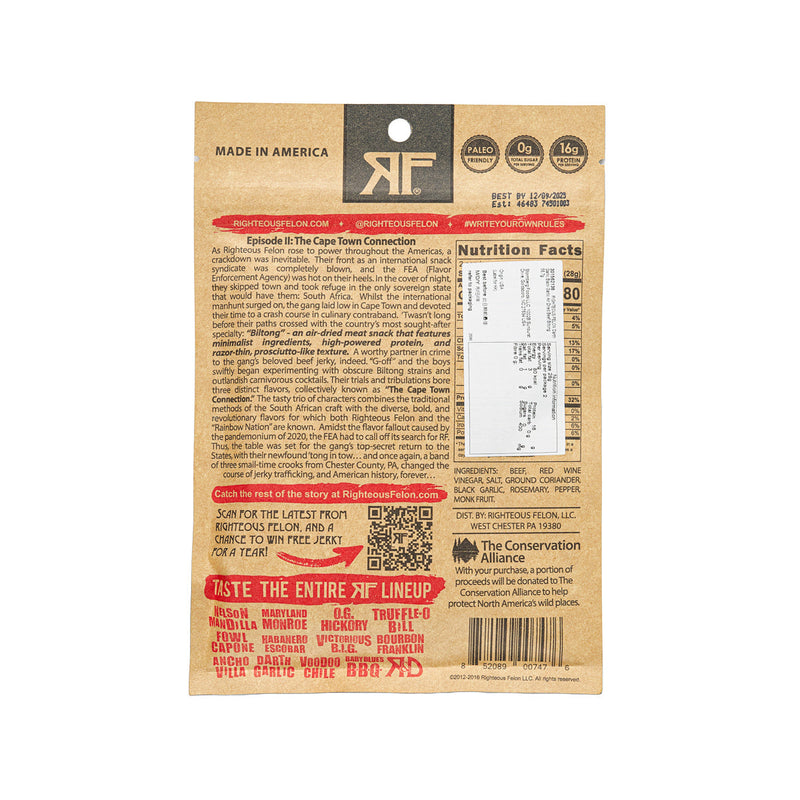 RIGHTEOUS FELON Darth Garlic Black Garlic Air Dried Beef Biltong  (56.7g)