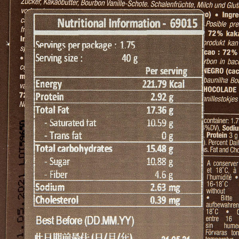 CLUIZEL Kayamebe Dark Chocolate Bar 72%  (70g)