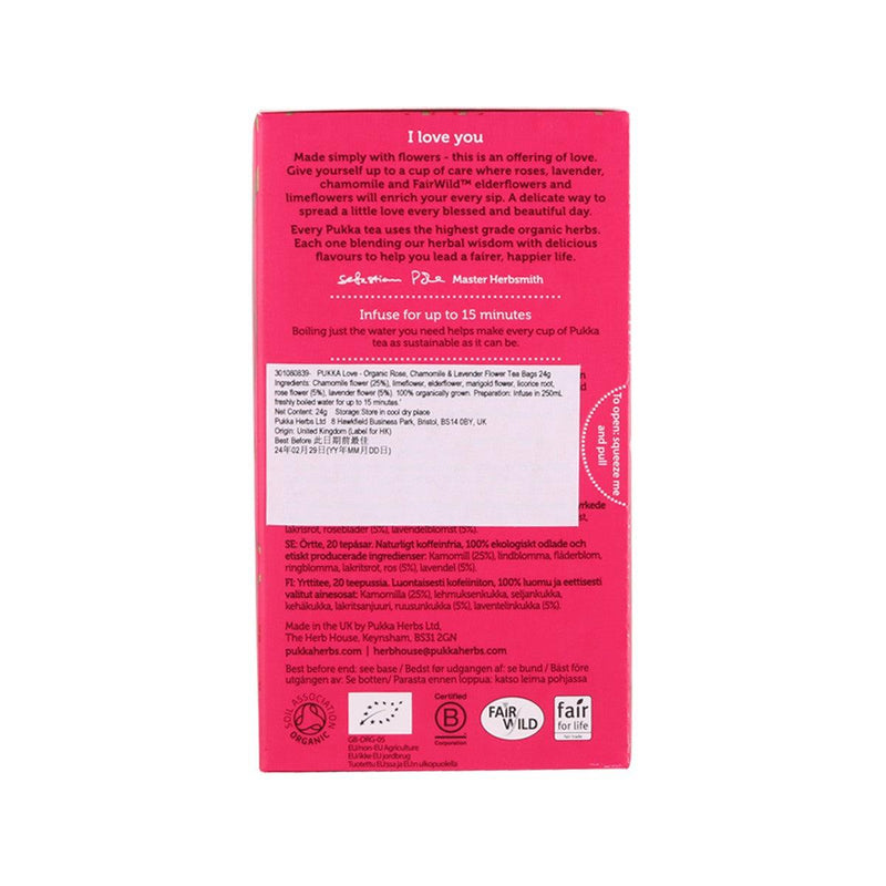 PUKKA Love - Organic Rose, Chamomile & Lavender Flower Tea Bags  (24g)