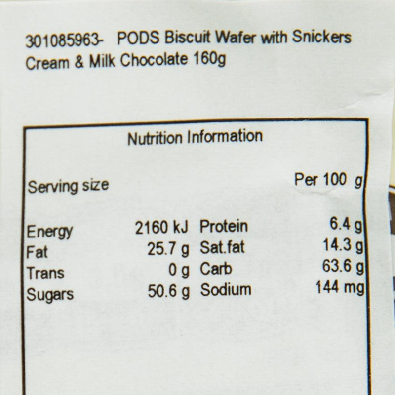 PODS Biscuit Wafer with Snickers Cream & Milk Chocolate  (160g)