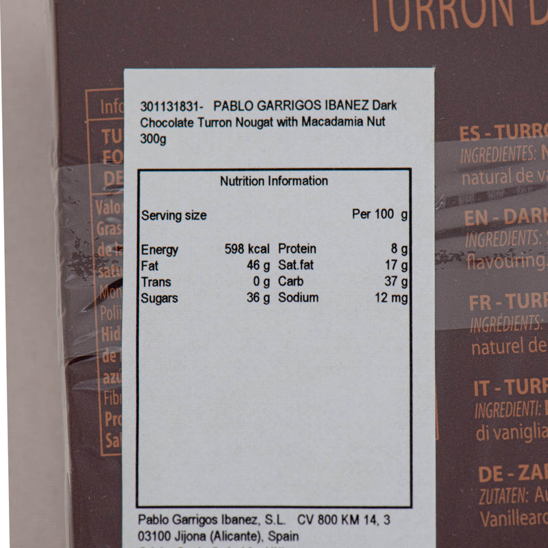 PABLO GARRIGOS IBANEZ Dark Chocolate Turron Nougat with Macadamia Nuts  (300g)