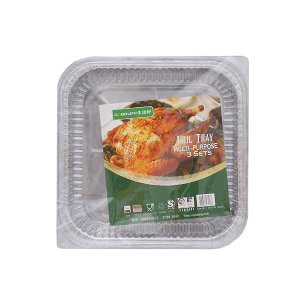 Square Foil Container with Lid 205x205x45mm  (3sets)
