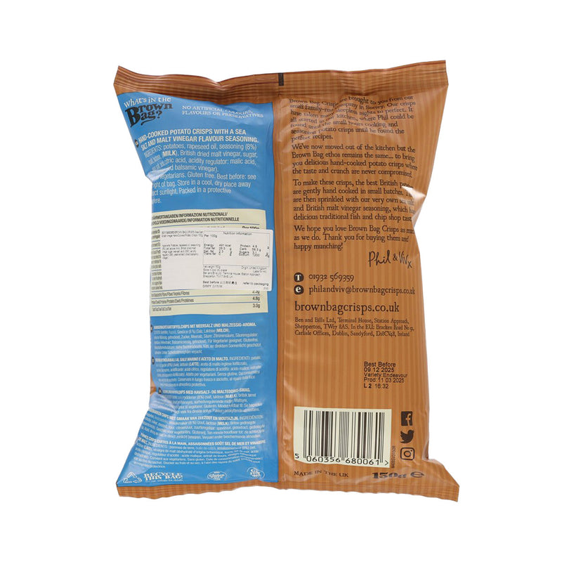 BROWN BAG CRISPS Sea Salt & Malt Vinegar Hand-Cooked Potato Crisps  (150g)