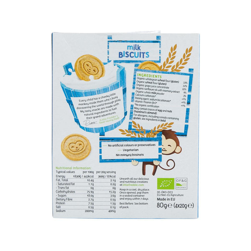 LITTLE FREDDIE Monkey Bites Organic Biscuits with Milk (12+ Months)  (80g)