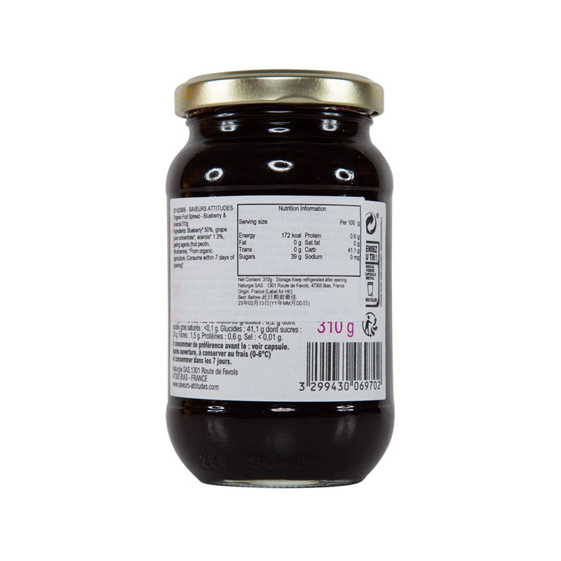 SAVEURS ATTITUDES Organic Fruit Spread - Blueberry & Acerola  (310g)