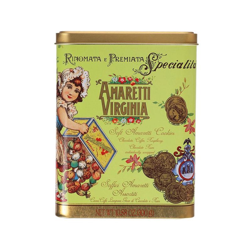 VIRGINIA Soft Amaretti Cookes - Chocolate, Coffee, Raspberry & Chocolate Rum - Green Cube Tin  (300g)