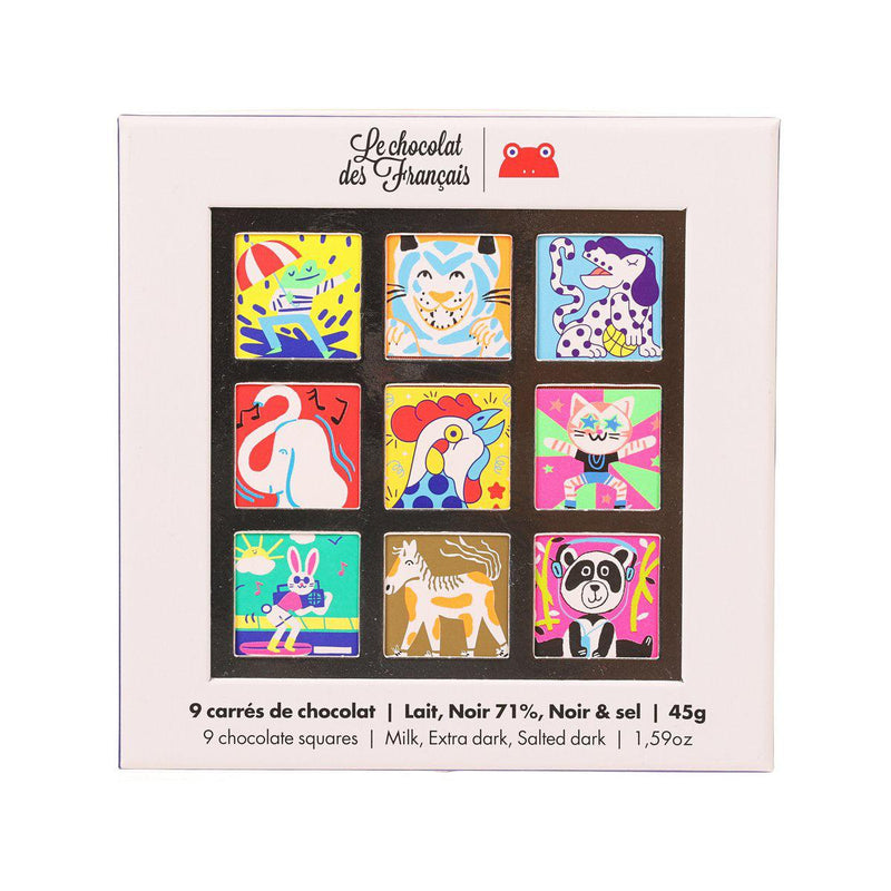 LE CHOCOLAT DES FRANCAIS 9 Assorted Organic Chocolate Squares Gift Box - Animal  (45g)