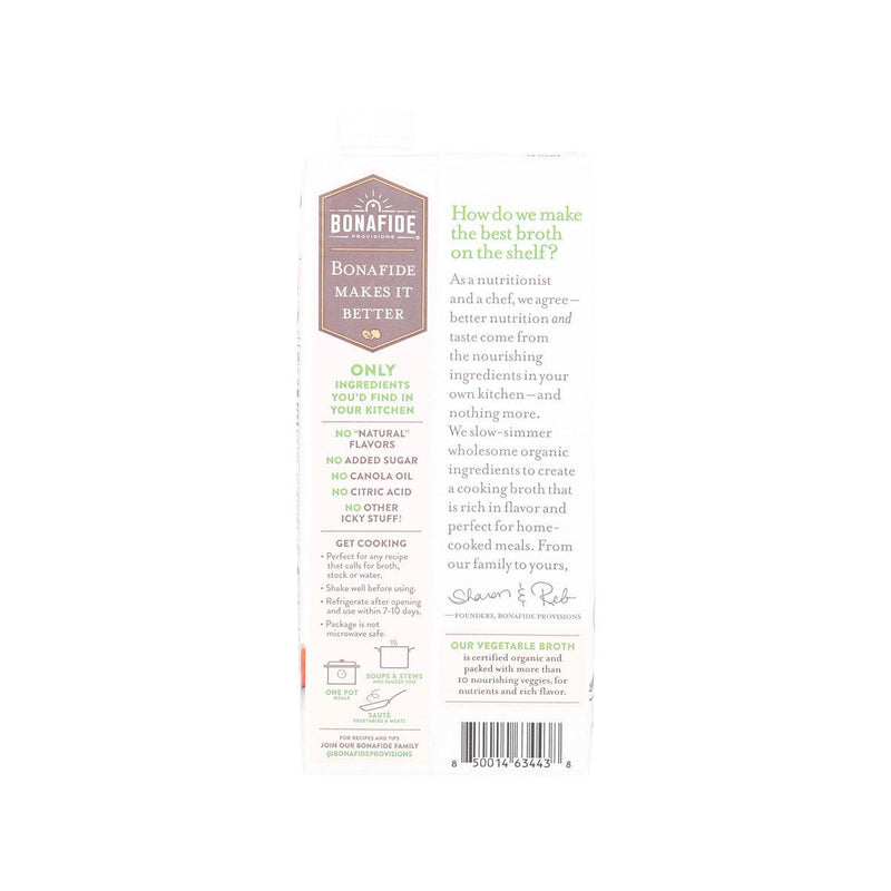 BONAFIDE PROVISIONS Organic Vegetable Broth - No Salt Added  (946mL)