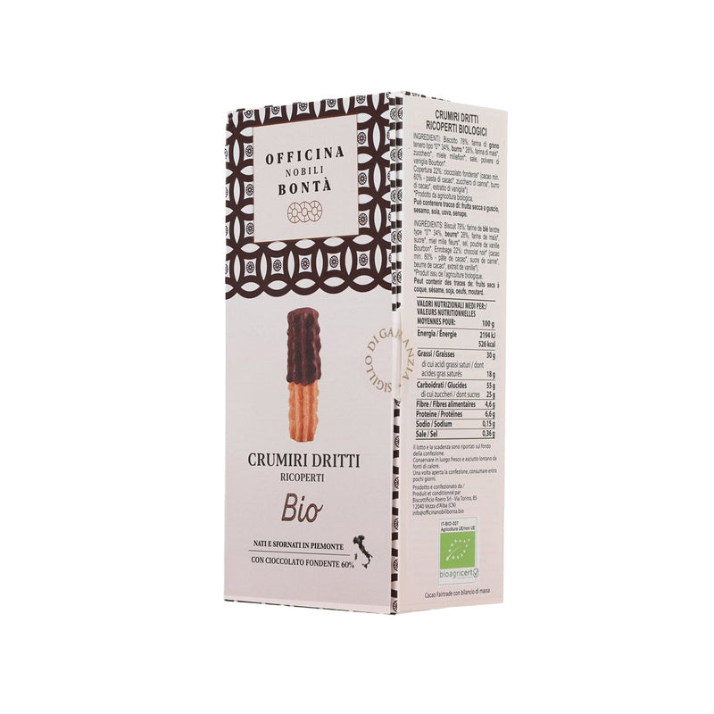OFFICINA NOBILI BONTA Crumiri Dritti - Organic Dark Chocolate Coated Biscuits  (170g)