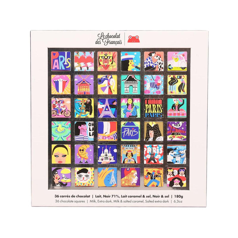 LE CHOCOLAT DES FRANCAIS 36 Assorted Organic Chocolate Squares Gift Box - France  (180g)