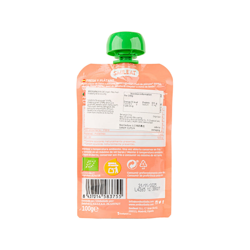 SMILEAT Organic Baby Food - Strawberry & Banana  (100g)