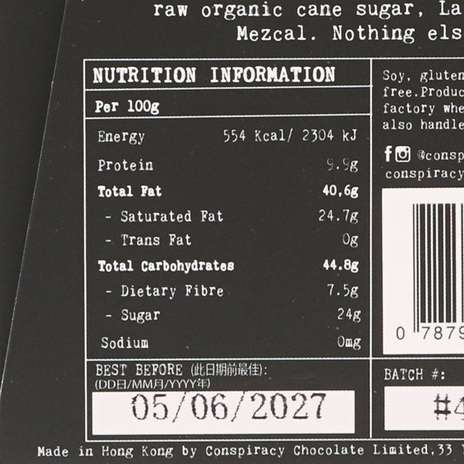 CONSPIRACY CHOCOLATE Single Origin 75% Dark Chocolate Bar - La Travesia Mezcal Infused  (50g)
