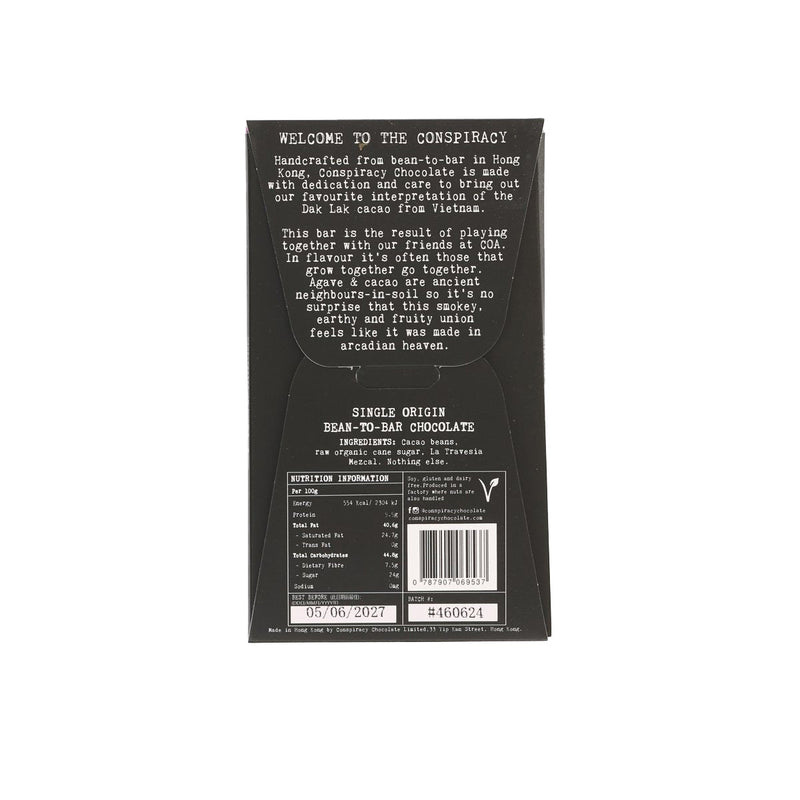 CONSPIRACY CHOCOLATE Single Origin 75% Dark Chocolate Bar - La Travesia Mezcal Infused  (50g)