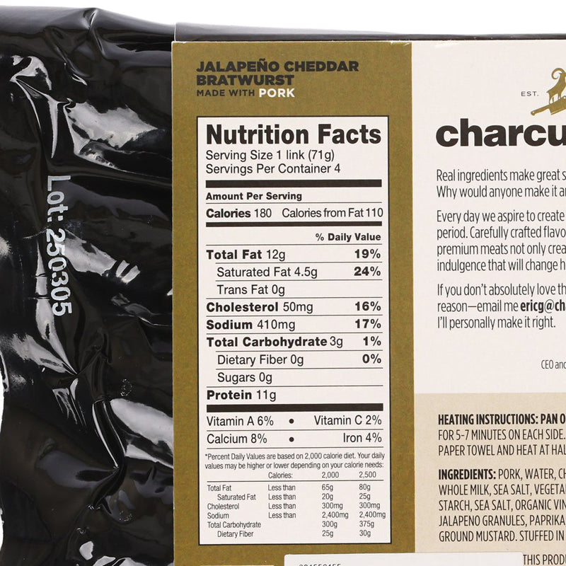 CHARCUTNUVO Jalapeno Cheddar Bratwurst Sausage  (10oz)