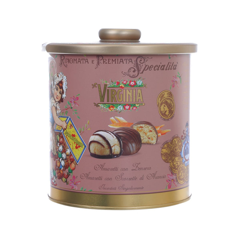 VIRGINIA Orange, Ginger and Chocolate Soft Amaretti - Brown Barrel Tin  (220g)