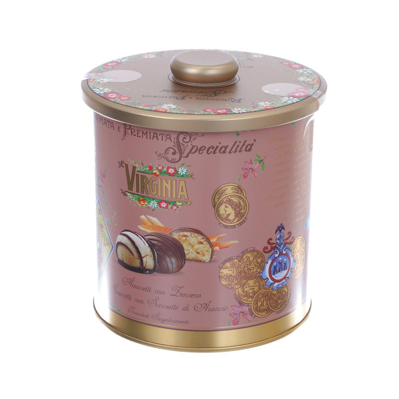 VIRGINIA Orange, Ginger and Chocolate Soft Amaretti - Brown Barrel Tin  (220g)