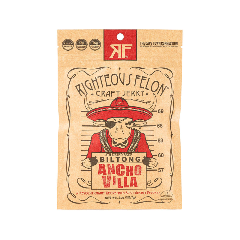 RIGHTEOUS FELON Ancho Villa Spicy Ancho Peppers Air Dried Beef Biltong  (56.7g)