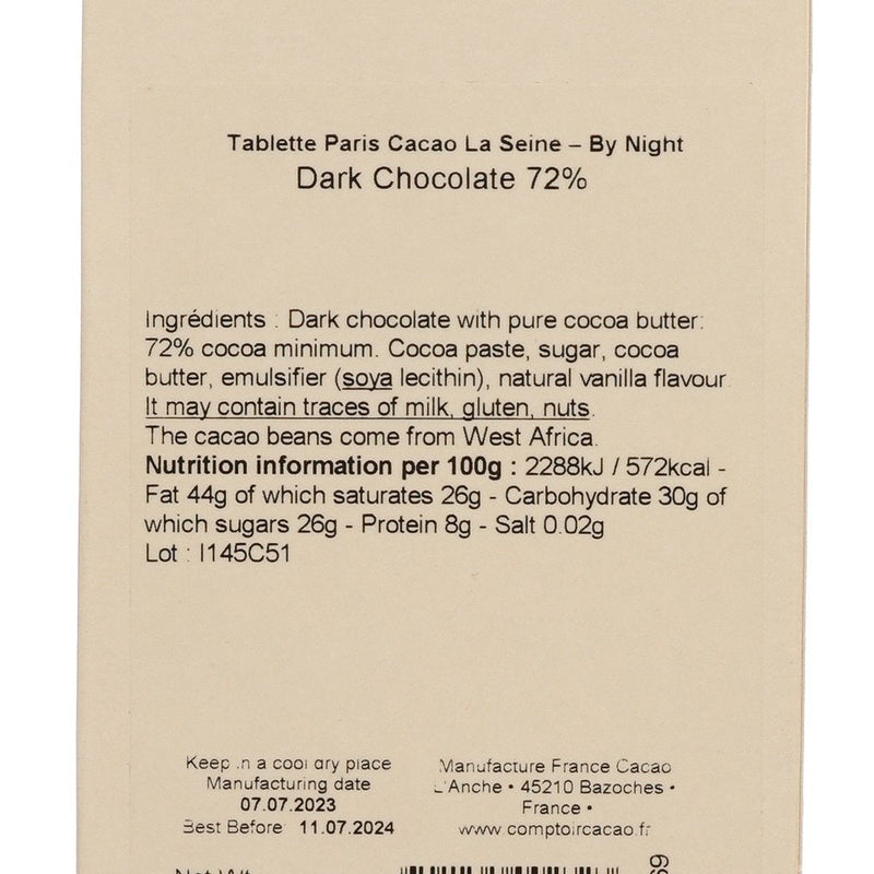 COMPTOIR DU CACAO Paris Chocolate Bar - 70% Dark Chocolate La Seine by Night  (80g)