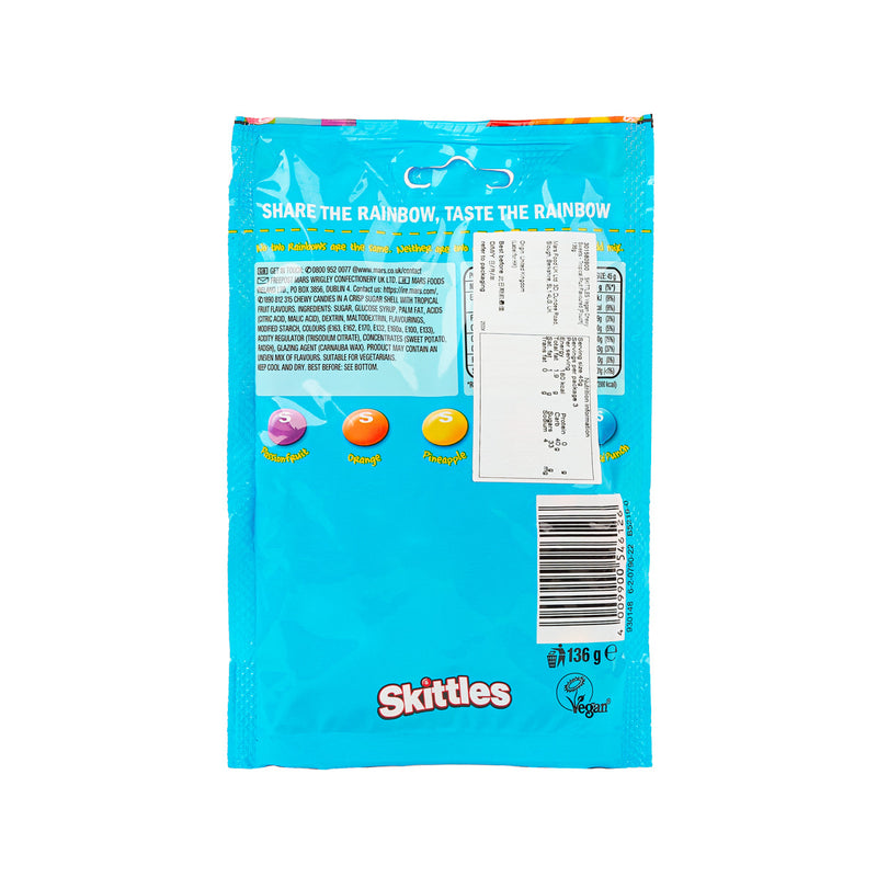 SKITTLES Vegan Chewy Sweets - Tropical Fruit Flavoured [Pouch]  (136g)