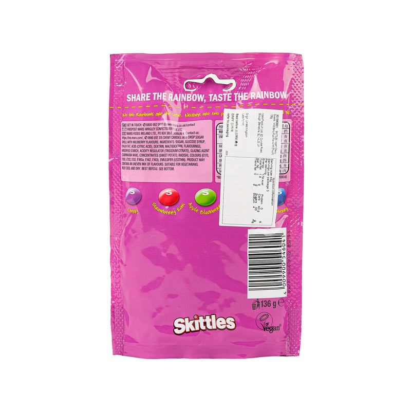SKITTLES Vegan Chewy Sweets - Wild Berry Fruit Flavoured [Pouch]  (136g)