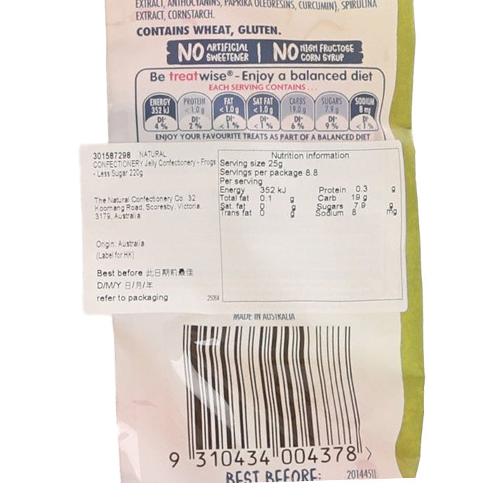 NATURAL CONFECTIONERY Jelly Confectionery - Frogs - Less Sugar  (220g)