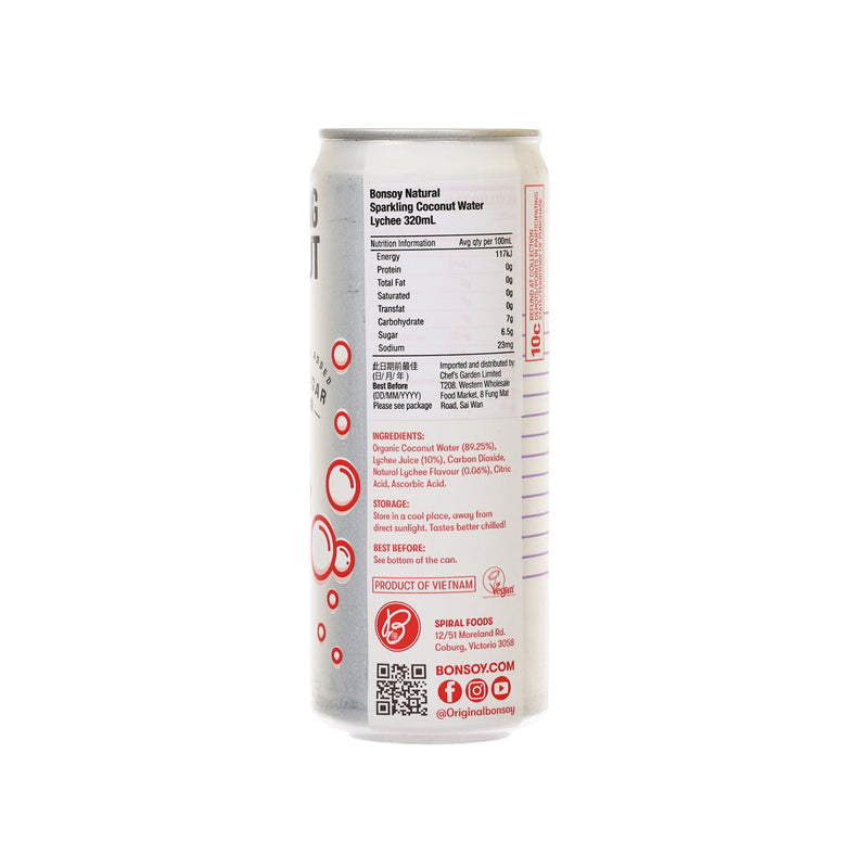 BONSOY Natural Sparkling Coconut Water - Lychee  (320mL)