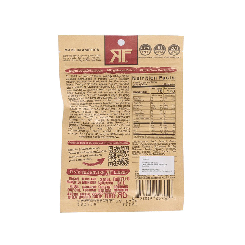 RIGHTEOUS FELON O.G. Hickory Beef Jerky  (56.7g)