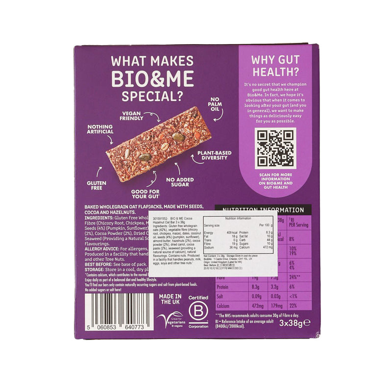 BIO & ME Cocoa Hazelnut Oat Bar  (3 x 38g)