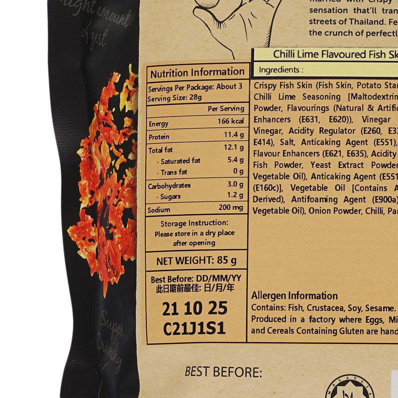 GOLDENDUCK Thai Style Chilli Lime Flavoured Fish Skin Crunchy Crisps  (85g)
