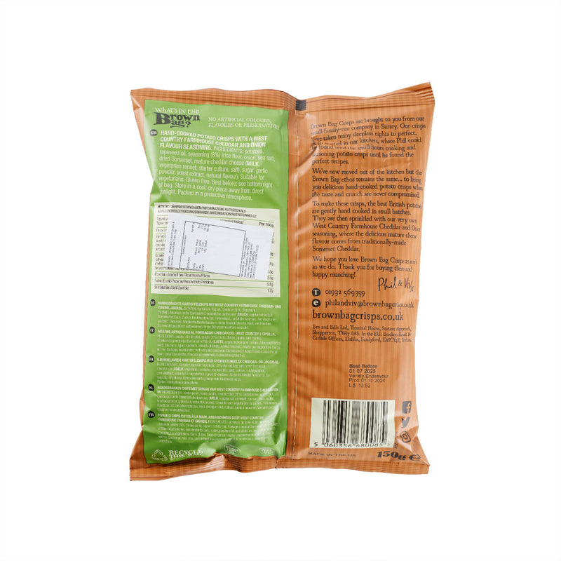 BROWN BAG CRISPS Cheddar & Onion Hand-Cooked Potato Crisps  (150g)