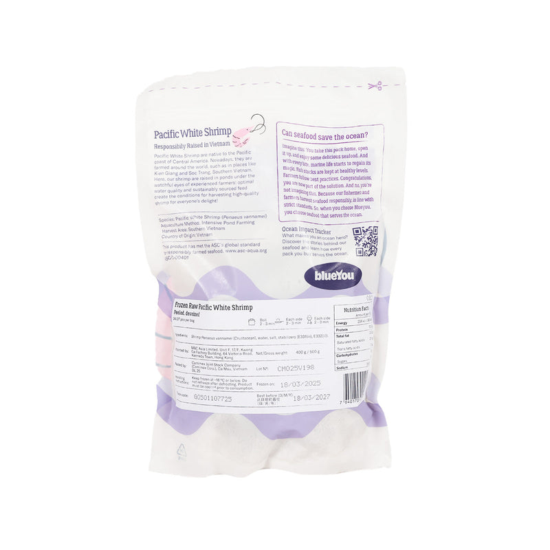 BLUEYOU Vietnamese Frozen Pacific White Shrimp 21/25 (Tail Off) - ASC  (400g)